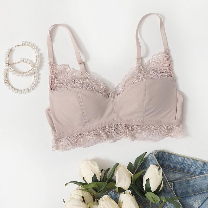 

Lace Trim Balconette Bra, Apricot