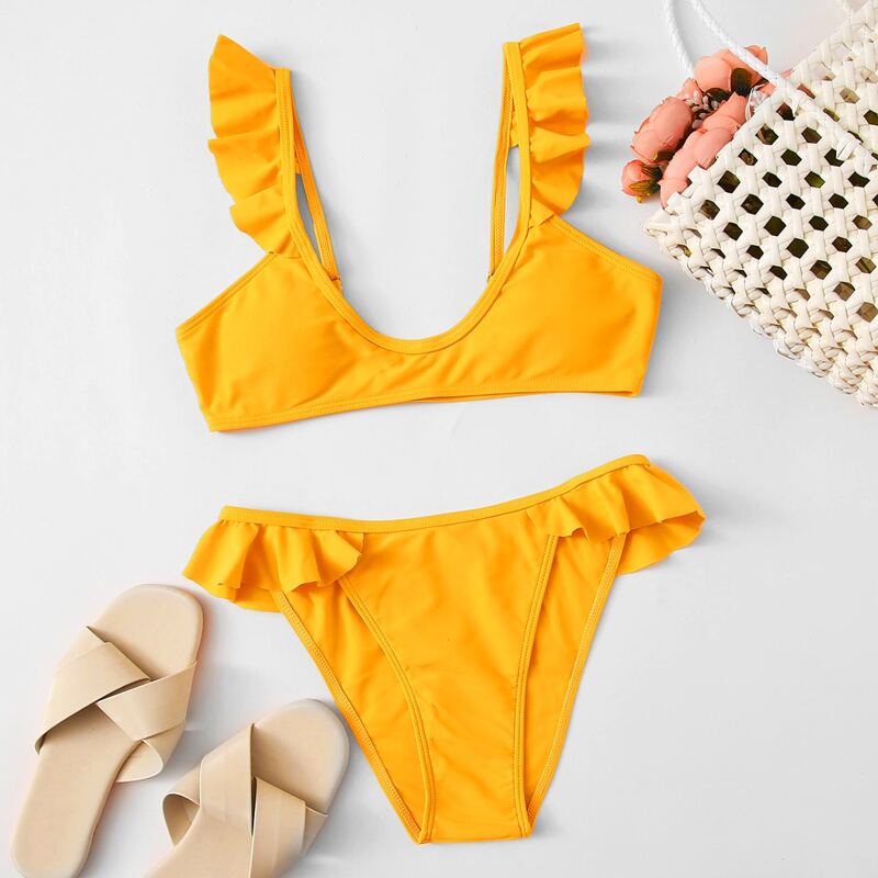 

Ruffle Trim Bikini Swimsuit, Orange bright
