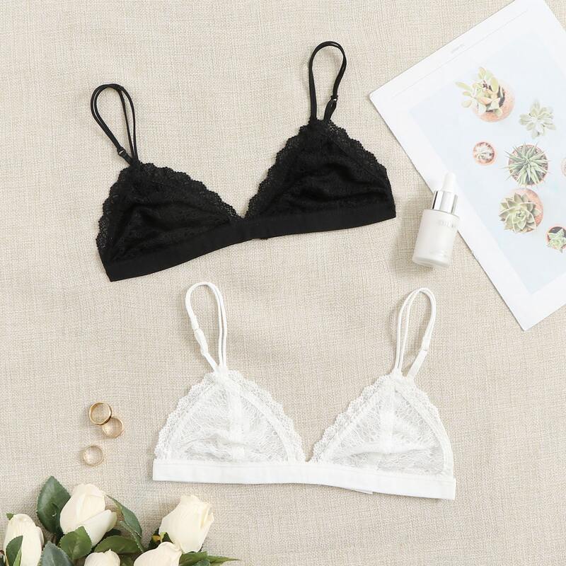 

2pack Lace Triangle Bra, Black and white