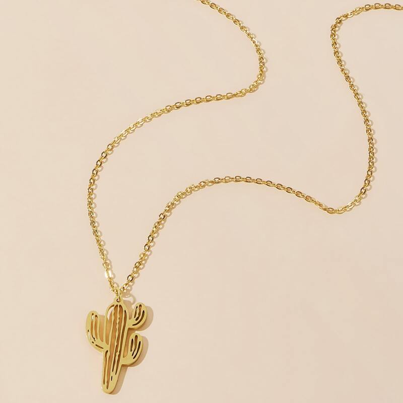 

Tiny Cactus Necklace, Gold