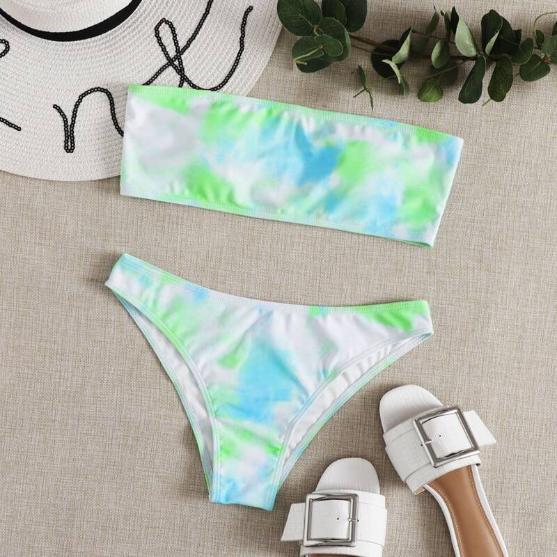 

Tie Dye Bandeau Bikini Swimsuit, Multicolor