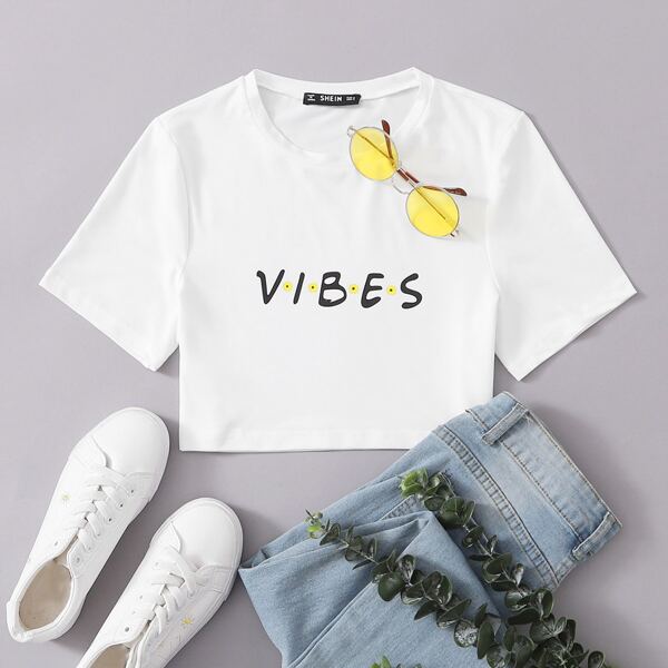 

Vibes Graphic Boxy Cropped Tee, White