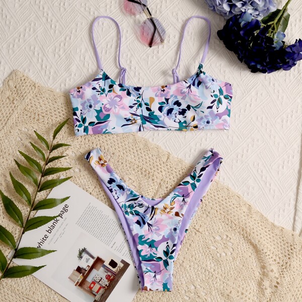 

Floral High Leg Bikini Swimsuit, Multicolor