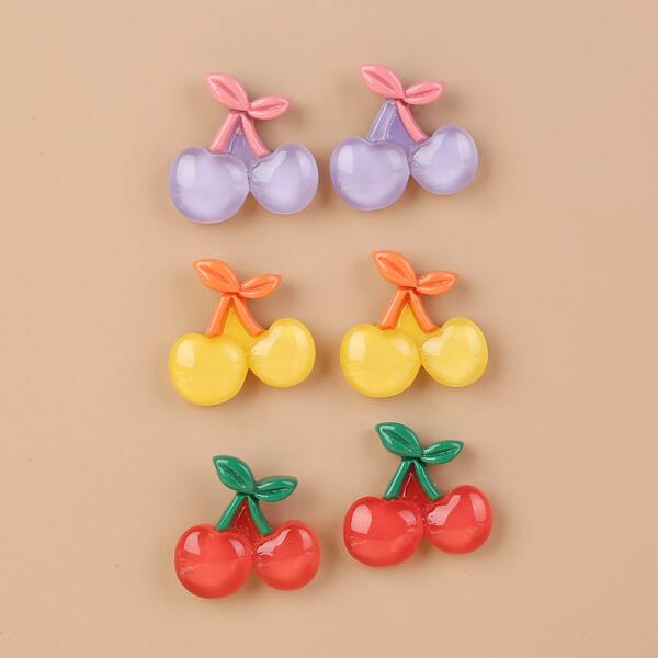 

3 пары серьги-гвоздики в форме вишни, Многоцветный