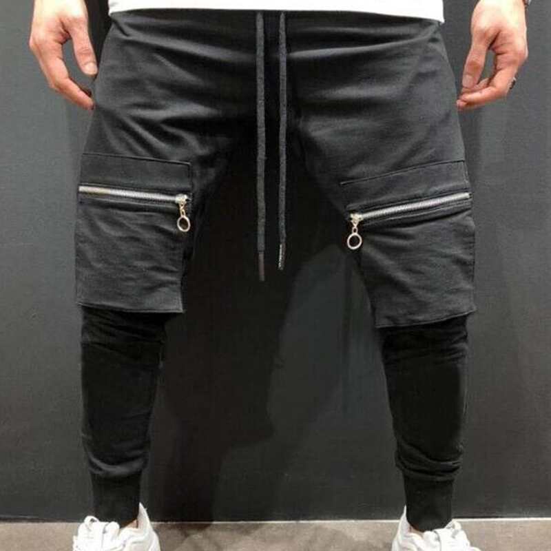 

Guys Zipper Front Drawstring Waist Sweatpants, Black