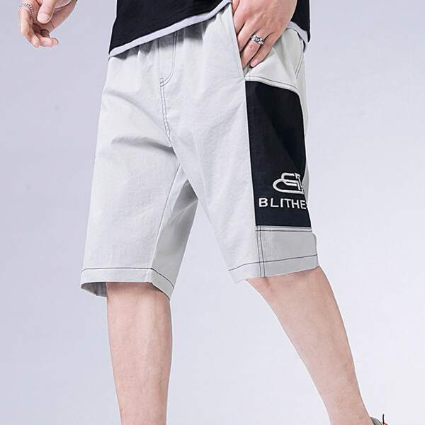 

Men Letter And Graphic Colorblock Shorts, Light grey