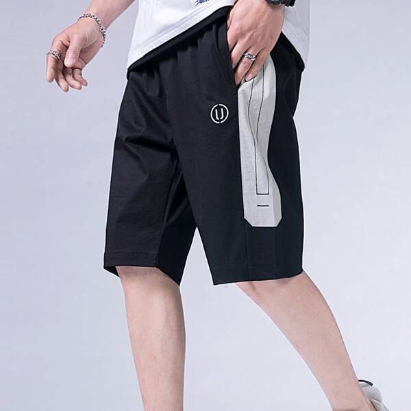 

Men Colorblock Geo Print Shorts, Black