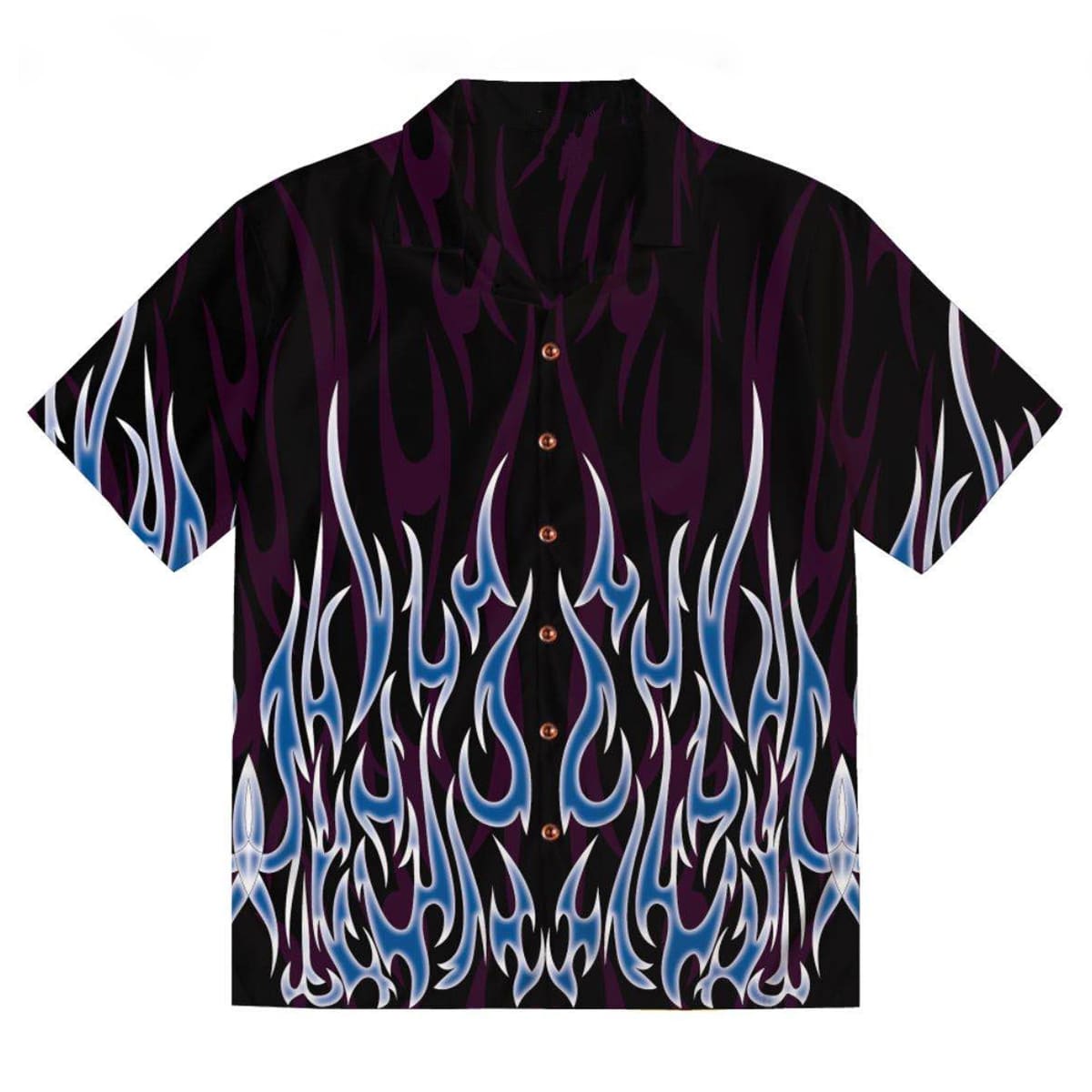 

Guys Fire Print Button Through Shirt, Black