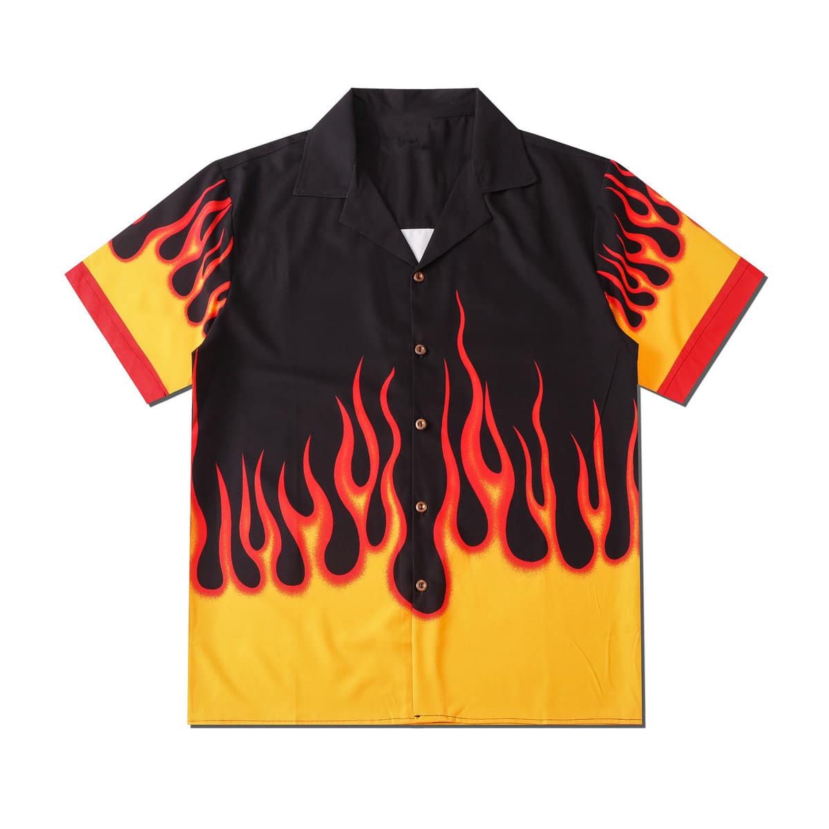 Guys Fire Print Button Through Shirt, Black
