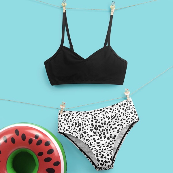 

Girls Dalmatian Bikini Swimsuit, Black and white