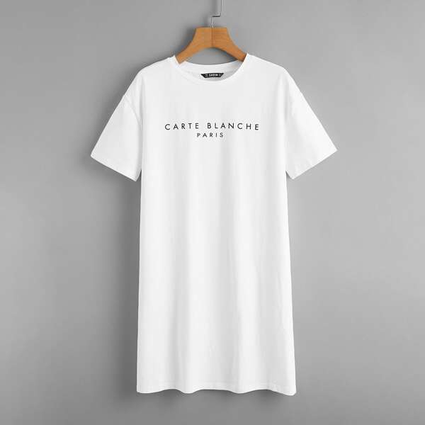 

Drop Shoulder Letter Graphic Tee Dress, White