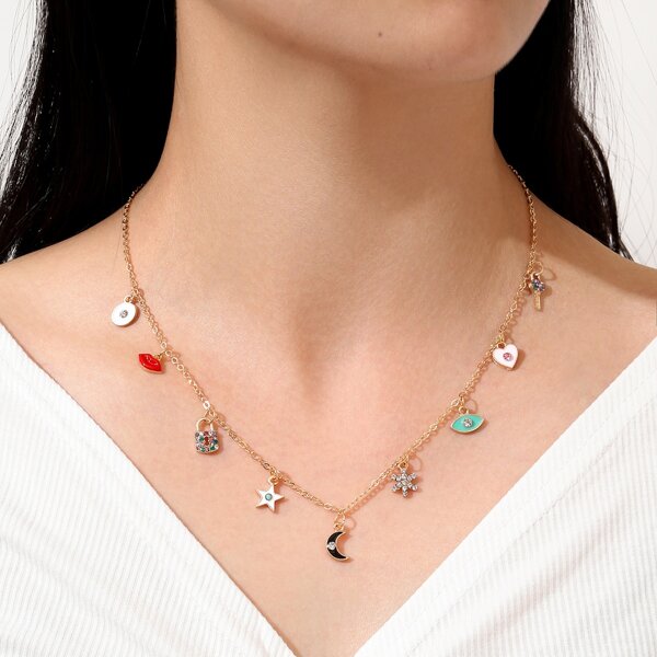 

Rhinestone Eye Charm Necklace, Gold