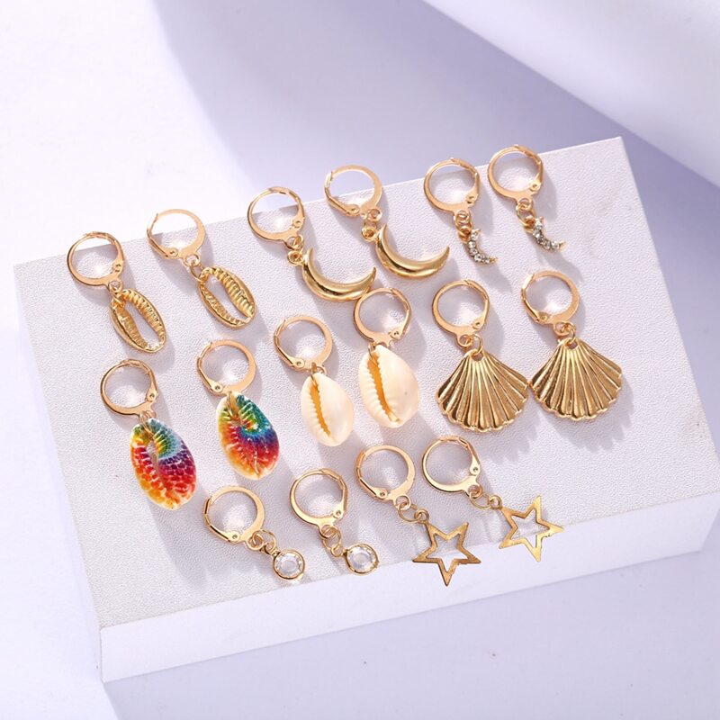 

8pairs Shell Charm Drop Earrings, Multicolor