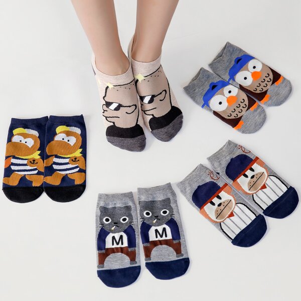 

5pairs Cartoon Graphic Socks, Multicolor