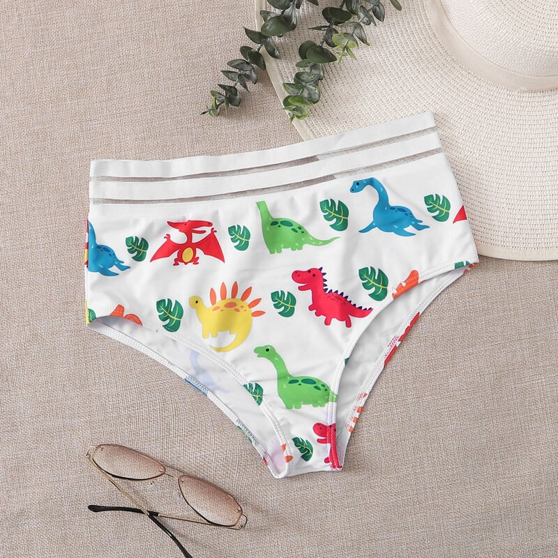 

Cartoon Dinosaur High Waisted Bikini Panty, White