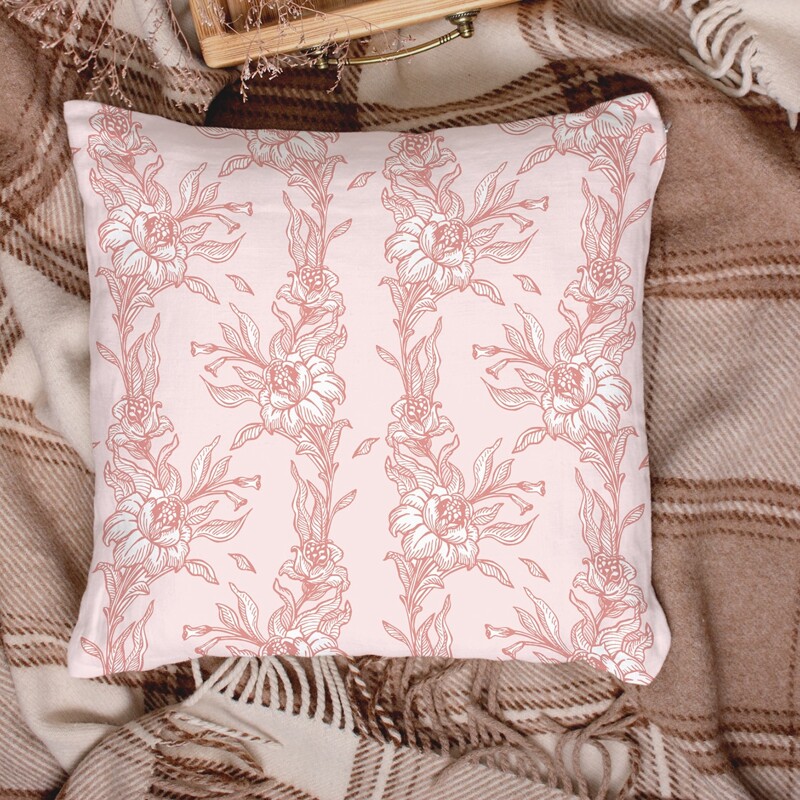 

Flower Print Cushion Cover Without Filler, Pink
