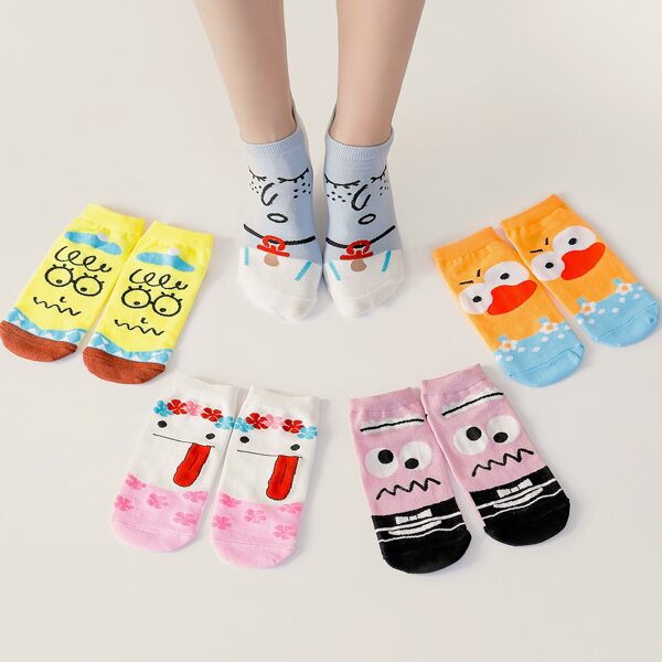 

5 пар носки с мультяшным принтом, Многоцветный