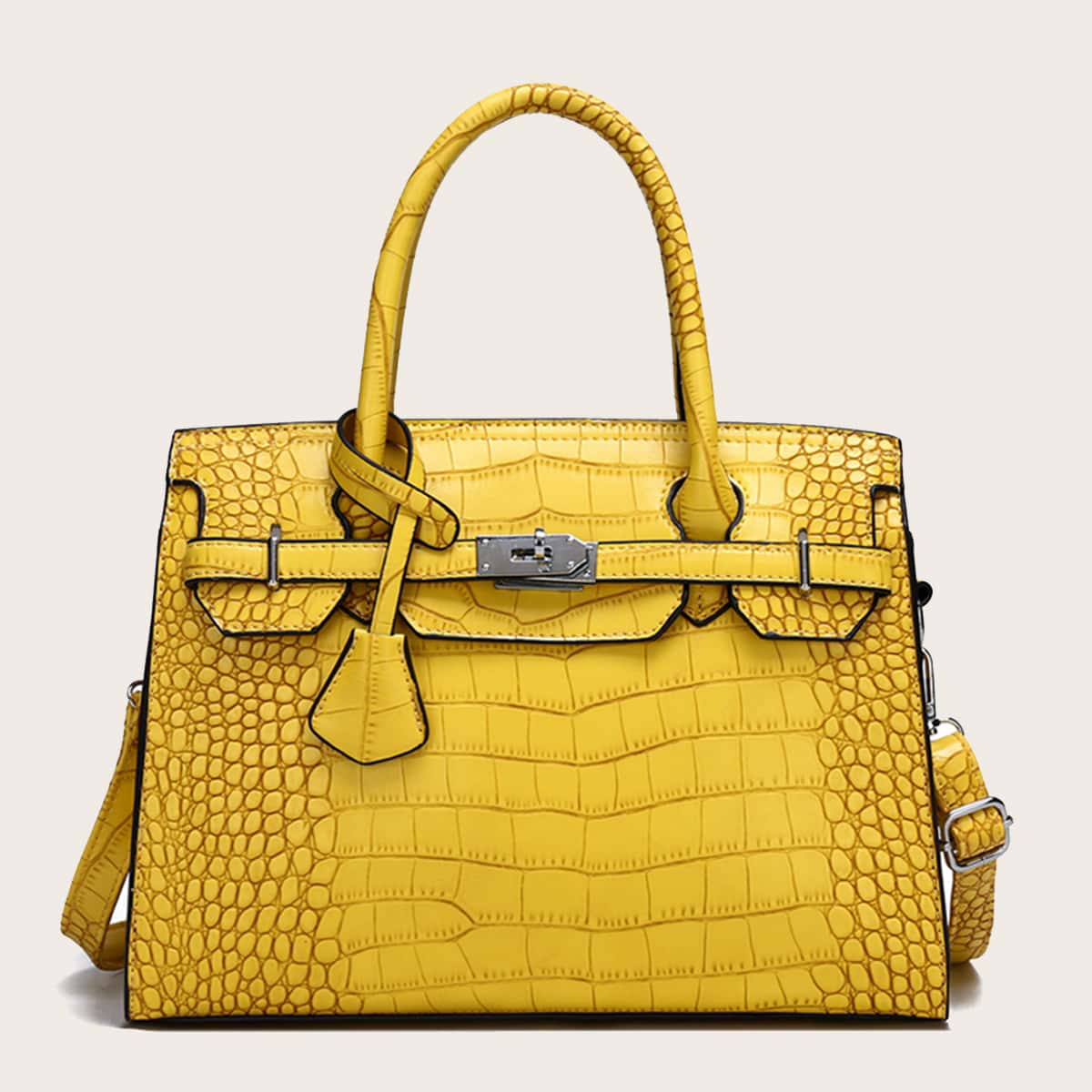 

Croc Embossed Satchel Bag, Yellow