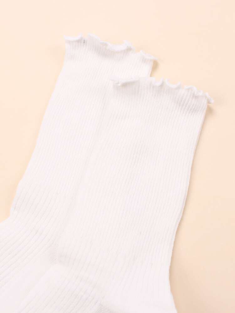Simple Solid Ribbed Socks - White - View 3