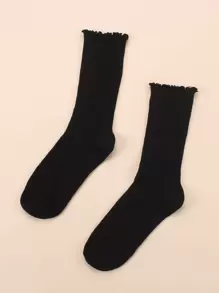 الجوارب المضلع واللون الخالص البسيط - الأسود - مشاهدة 1