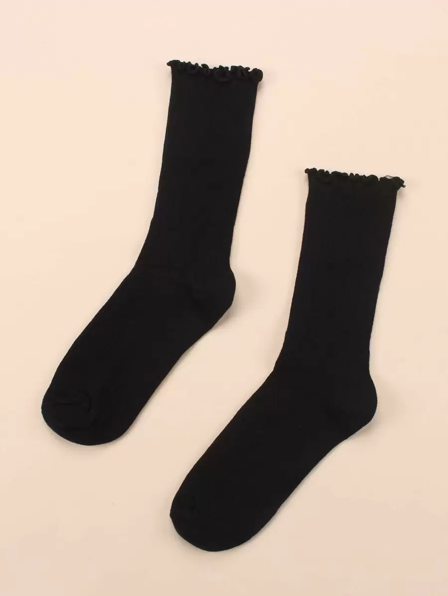 الجوارب المضلع واللون الخالص البسيط - الأسود - مشاهدة 1