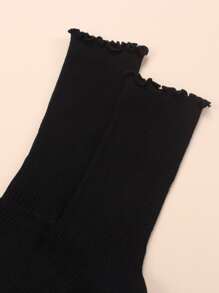 الجوارب المضلع واللون الخالص البسيط - الأسود - مشاهدة 3