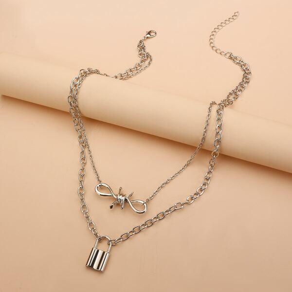 

Lock Charm Layered Necklace, Silver