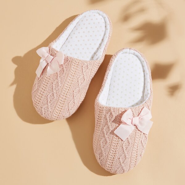

Round Toe Bow Decor Braided Slippers, Pink