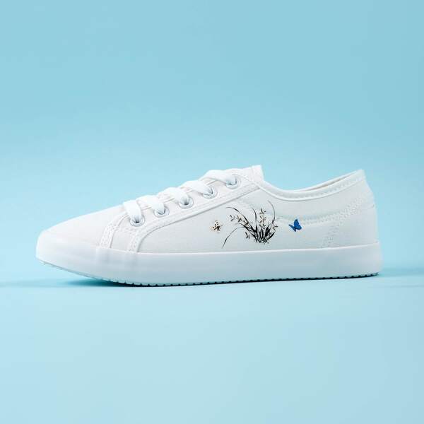 

Кроссовки на шнурках с цветочным принтом, Белый