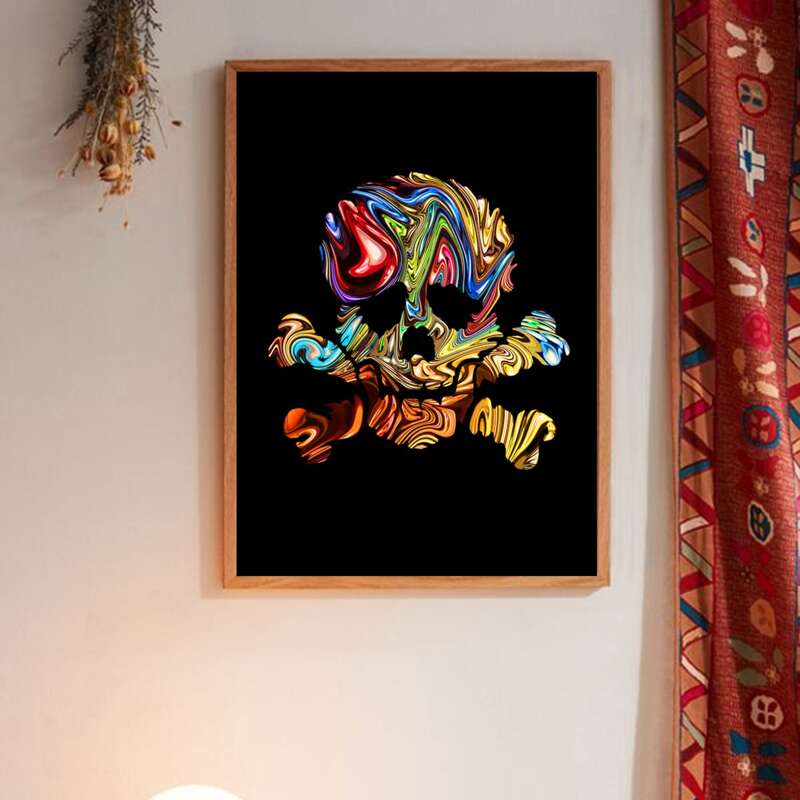 

Skull Print Wall Painting Without Frame, Multicolor