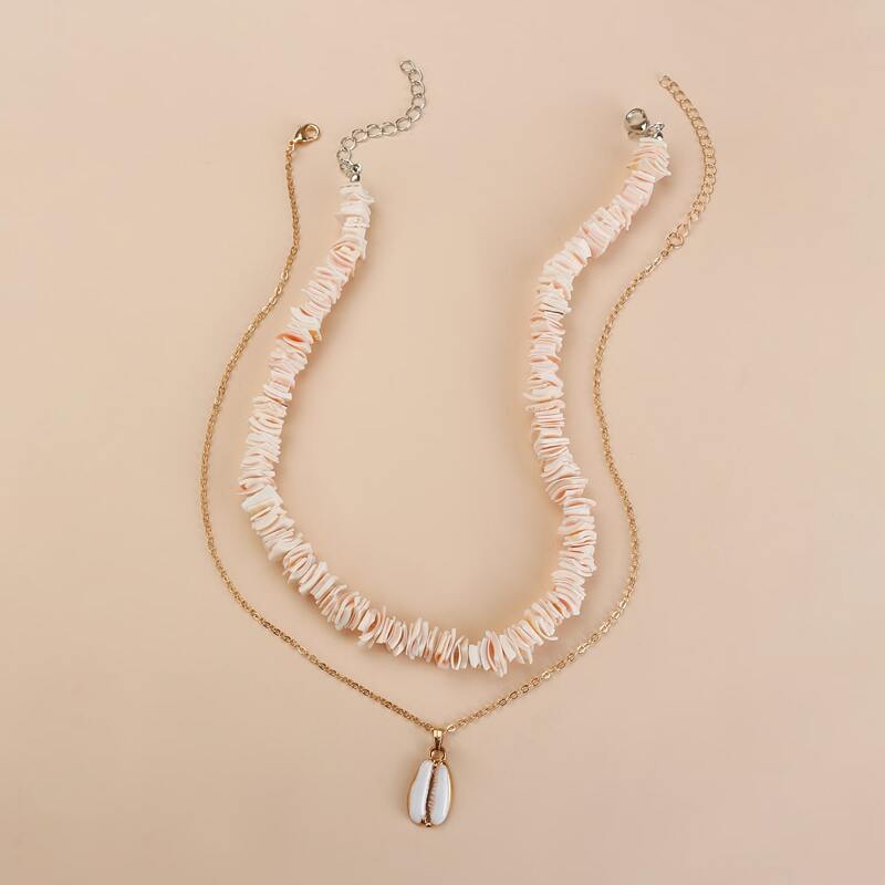 

2pcs Shell Charm Necklace, Multicolor