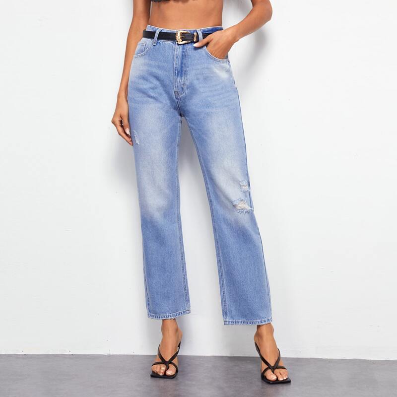 

Light Wash Ripped Baggy Jeans Without Belt