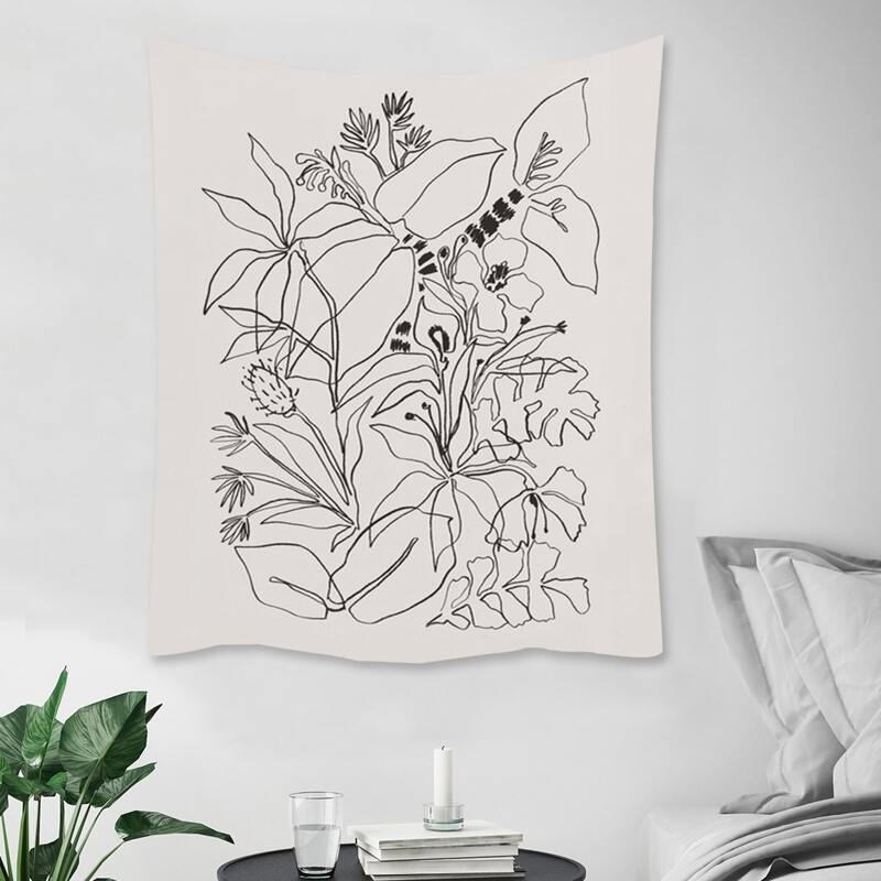 

Sketch Flower Print Tapestry, Black and white