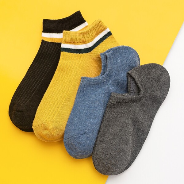 

4pairs Striped Pattern Socks, Multicolor