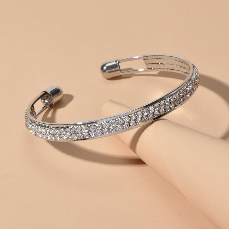 

Rhinestone Decor Cuff Bracelet, Silver