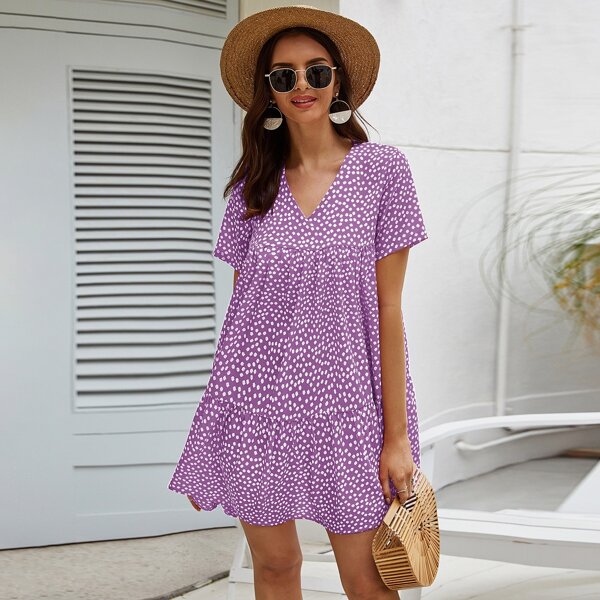 

Ditsy Floral Print Smock Dress, Violet purple