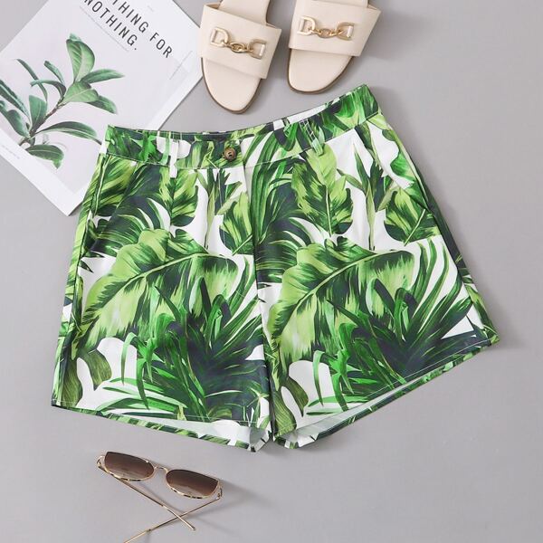 

Jungle Leaf Print Shorts, Green