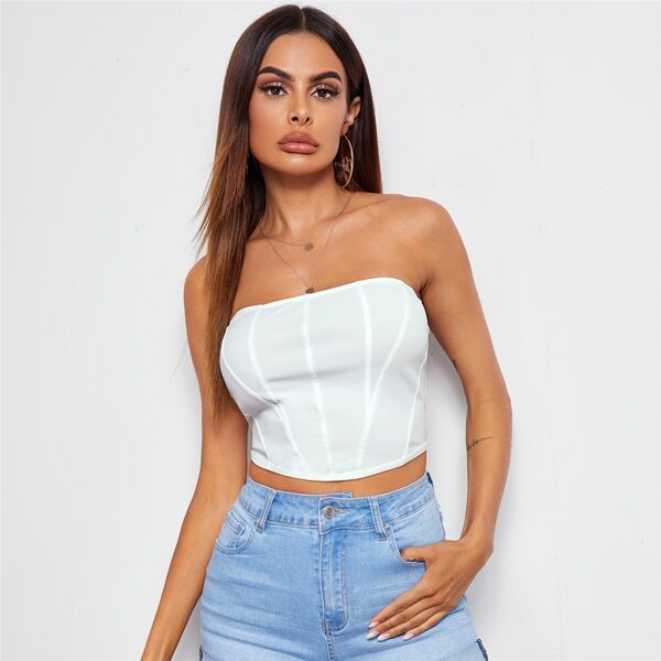 

Solid Crop Tube Top, White