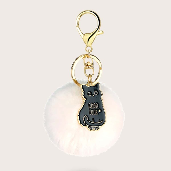 

Cat Charm Keychain, White