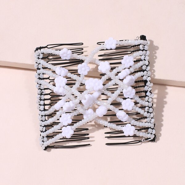 

Beaded Design Hair Pin, White