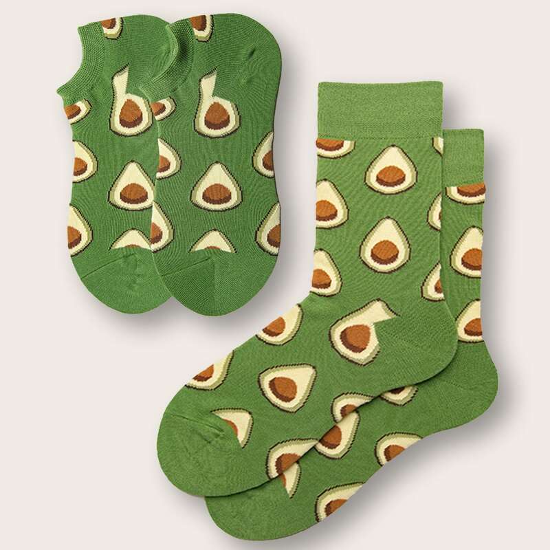 

2pairs Avocado Pattern Socks, Green