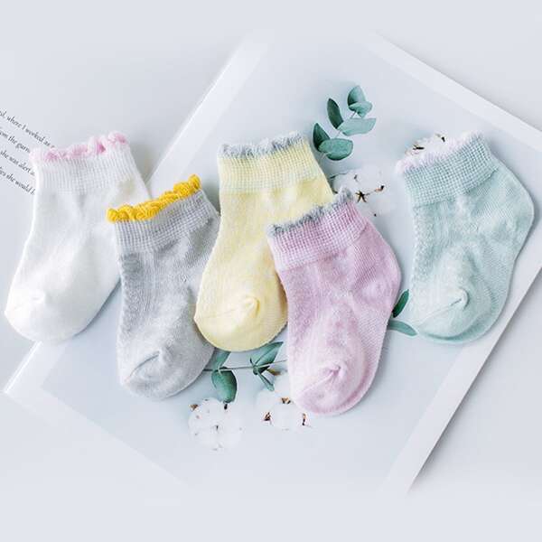 

5pairs Baby Contrast Trim Socks, Multicolor