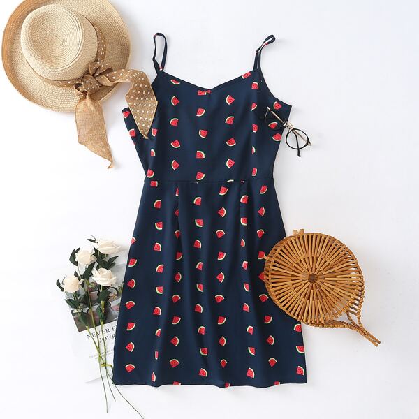

Allover Watermelon Print Slip Dress, Navy blue