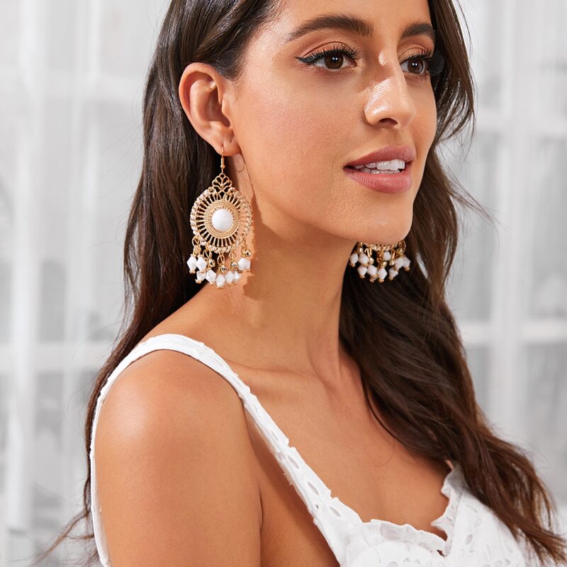 

Hollow Out Drop Earrings, Gold