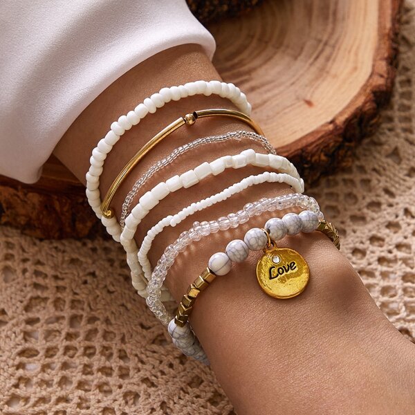 

7pcs Disc Beaded Bracelet, Multicolor