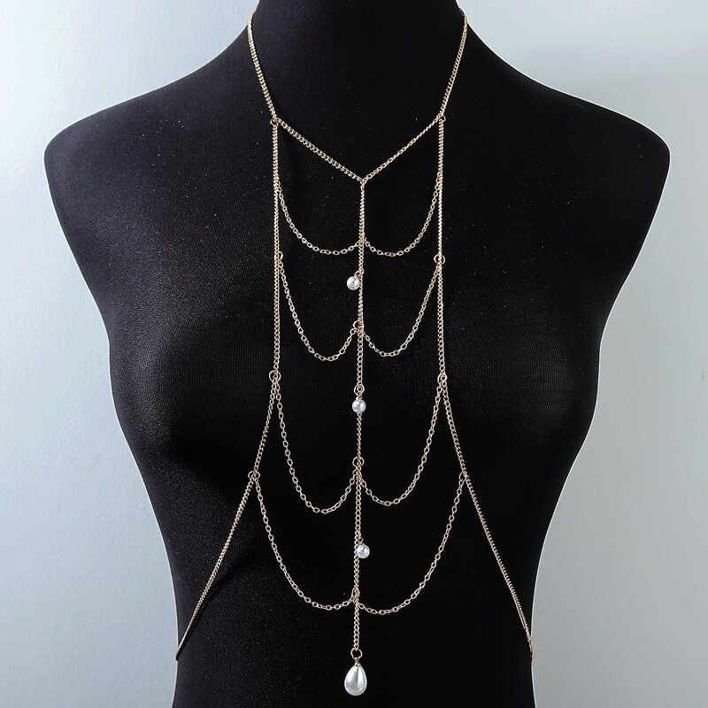 

Faux Pearl Decor Body Chain, Gold