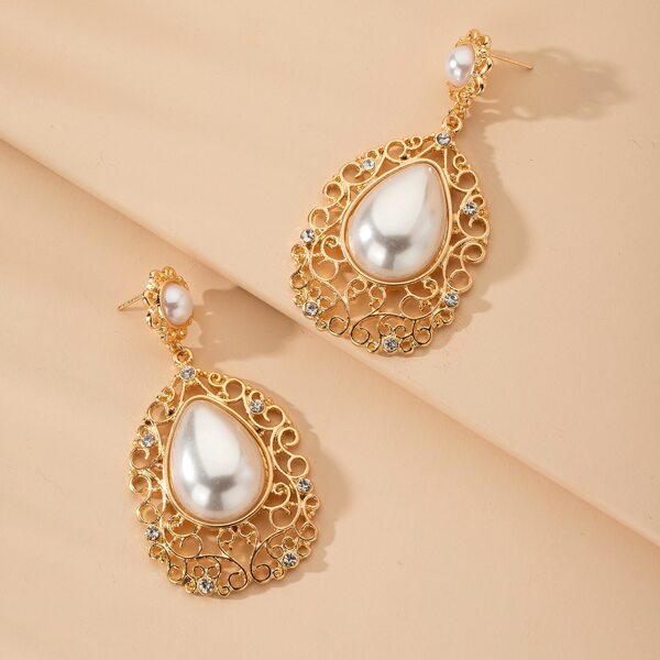 

Faux Pearl Decor Drop Earrings, Gold