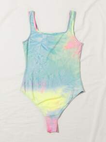 SHEIN EZwear Letter Graphic Tie Dye Tank Bodysuit