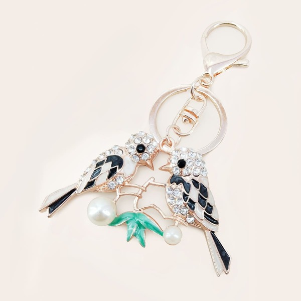 

Rhinestone Decor Parrot Charm Keychain, Black