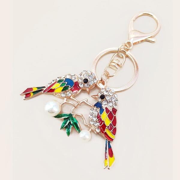 

Rhinestone Decor Parrot Charm Keychain, Yellow